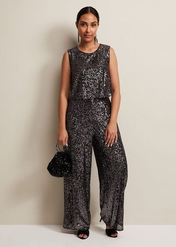 Phase Eight Petite Aubrey Sequin Wide Leg Jumpsuit Grey Canada | OUHKSR-086